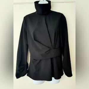 ZARA Black Draped Long Sleeve Blouse Tunic Top